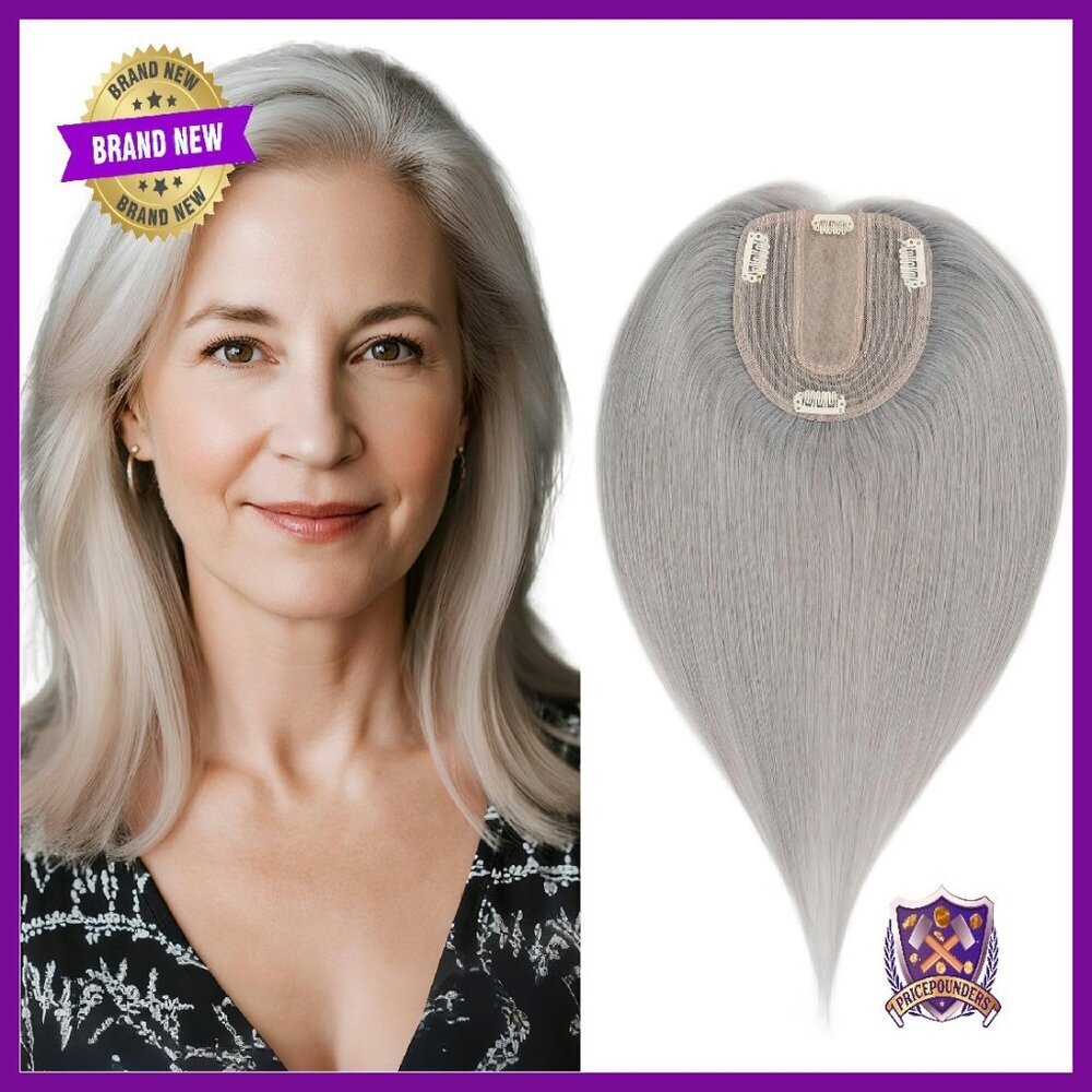 Human Hair Topper 10 Inch Silk Base 4 Clips Thinning Hair